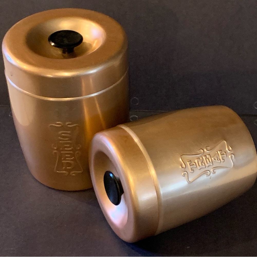 Vintage Copper Color Aluminum Canisters Seed Treats Decor Storage Bird Lover